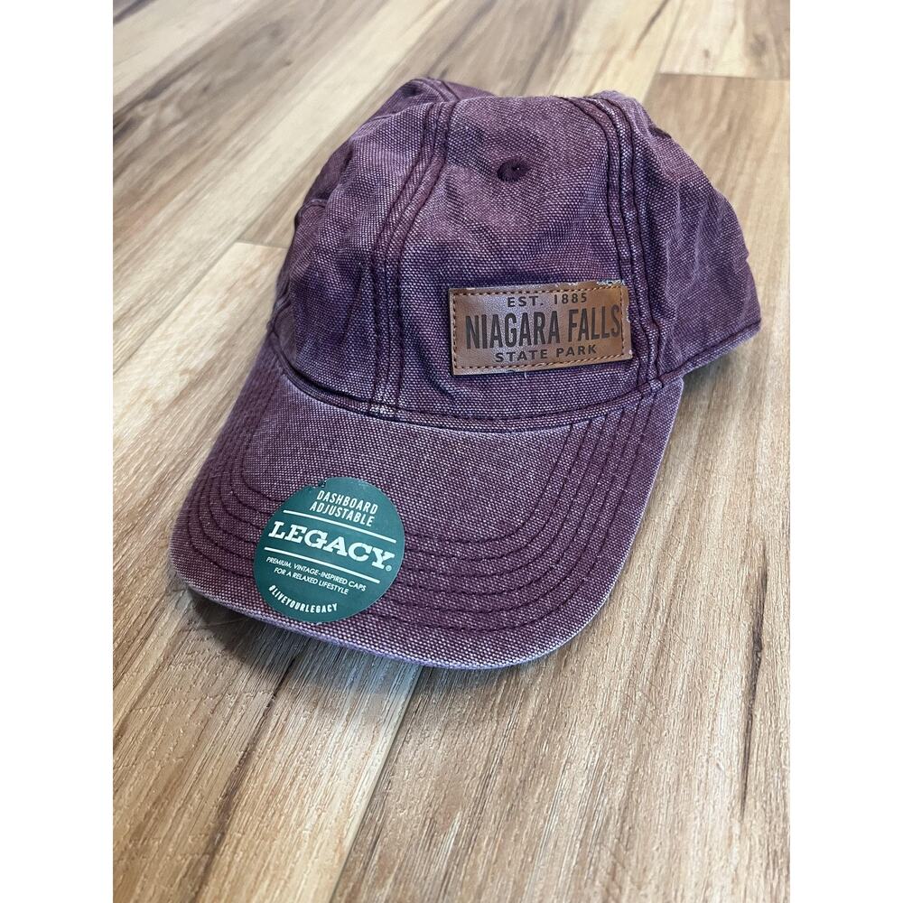 Niagara Falls State Park Hat Cap Strap Back Burgundy Leather Patch Dad Cap Mens